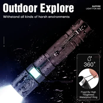 Портативный EDC-фонарик SUPERFIRE X60, ультра мощный светодиодный фонарик с USB-C аккумуляторной батареей, Масштабируемый фонарь для кемпинга и рыбалки