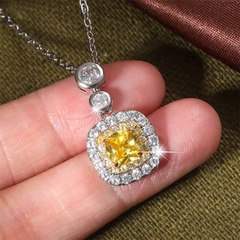Роскошное женское ожерелье с квадратной подвеской из хрусталя, ожерелье серебристого цвета Для женщин, Свадебное ожерелье из желтого камня, ювелирные изделия