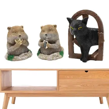 Фигурки кота-суслика из смолы, украшения суслика, имитация смолы, Садовая скульптура кота-суслика, Черная кошка и орнамент Суслика.